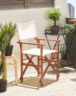 Ulkokalusteet<Beliani Puutarhatuoli Tumma Akasiapuu Vaihtokangas 2 Kpl Luonnonvalkoinen/Geometrininen Kuvio 2 Kpl Cine