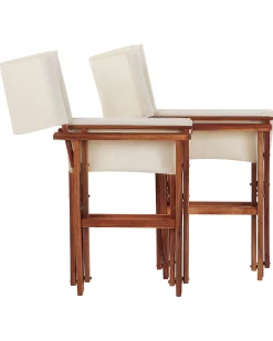 Ulkokalusteet<Beliani Puutarhatuoli Tumma Akasiapuu Vaihtokangas 2 Kpl Luonnonvalkoinen/Geometrininen Kuvio 2 Kpl Cine