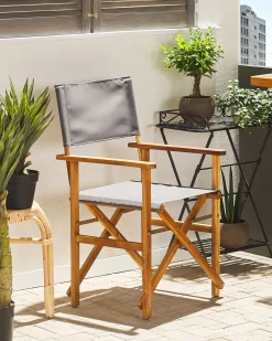 Ulkokalusteet<Beliani Puutarhatuoli Vaalea Akasiapuu Vaihtokangas 2 Kpl Harmaa/Lehtikuviot 2 Kpl Cine