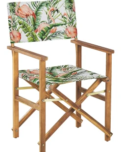 Ulkokalusteet<Beliani Puutarhatuoli Vaalea Akasiapuu Vaihtokangas 2 Kpl Luonnonvalkoinen/Flamingokuvio 2 Kpl Cine