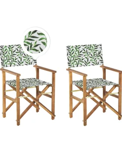 Discount Beliani Puutarhatuoli Vaalea Akasiapuu Vaihtokangas 2 Kpl Luonnonvalkoinen/Lehtikuvio 2 Kpl Cine