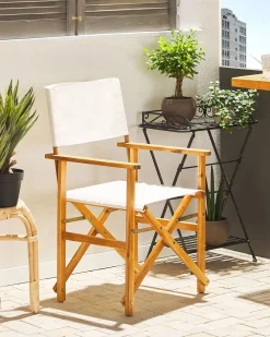 Outlet Beliani Puutarhatuoli Vaalea Akasiapuu Vaihtokangas 2 Kpl Luonnonvalkoinen/Trooppinen Lehtikuvio 2 Kpl Cine