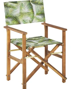 Outlet Beliani Puutarhatuoli Vaalea Akasiapuu Vaihtokangas 2 Kpl Luonnonvalkoinen/Trooppinen Lehtikuvio 2 Kpl Cine