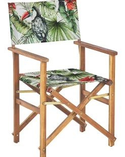 Ulkokalusteet<Beliani Puutarhatuoli Vaalea Akasiapuu Vaihtokangas 2 Kpl Harmaa/Tukaanikuvio 2 Kpl Cine