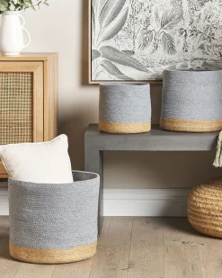 Säilytys<Beliani Puuvillakori Harmaa/Beige 3 Kpl Basima