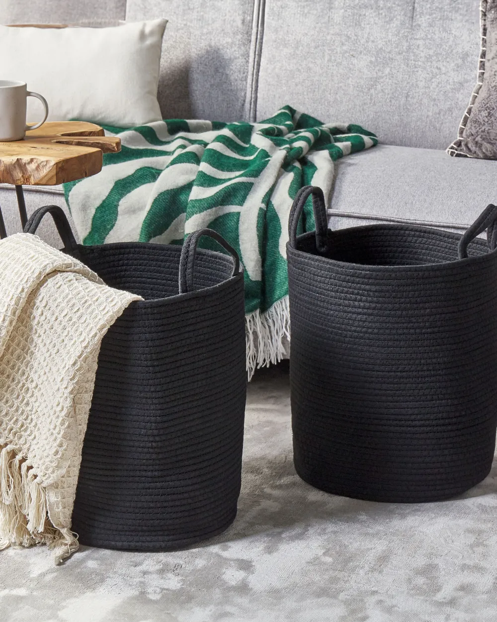 Säilytys<Beliani Puuvillakori Musta 34 Cm 2 Kpl Saryk