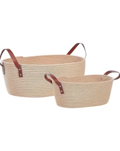 Säilytys<Beliani Puuvillakori Vaalea Beige 2 Kpl Gissar