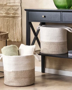 Säilytys<Beliani Puuvillakori Valkoinen/Beige 2 Kpl Pazha