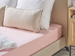 Tekstiilit<Beliani Puuvillalakana Muotoonommeltu Vaaleanpunainen 90 X 200 Cm Hofuf