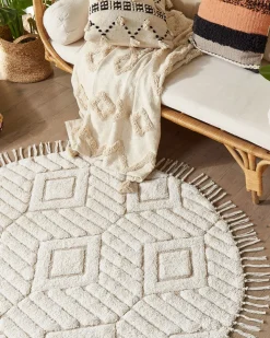 Best Beliani Pyorea Matto Puuvilla Beige 140 Cm Horasan