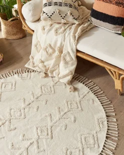 Fashion Beliani Pyorea Matto Puuvilla Vaalea Beige 140 Cm Harran