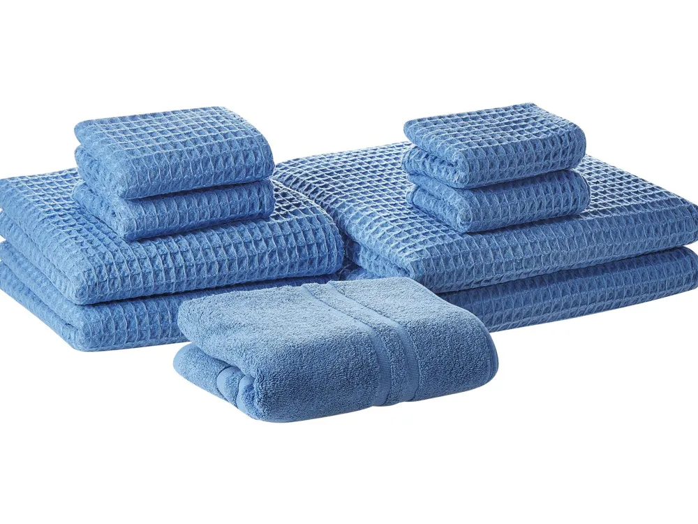 Store Beliani Pyyhesetti Puuvilla Sininen 9 Kpl Areora