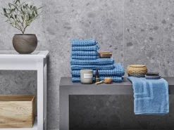 Store Beliani Pyyhesetti Puuvilla Sininen 9 Kpl Areora