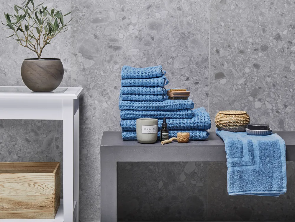 Store Beliani Pyyhesetti Puuvilla Sininen 9 Kpl Areora