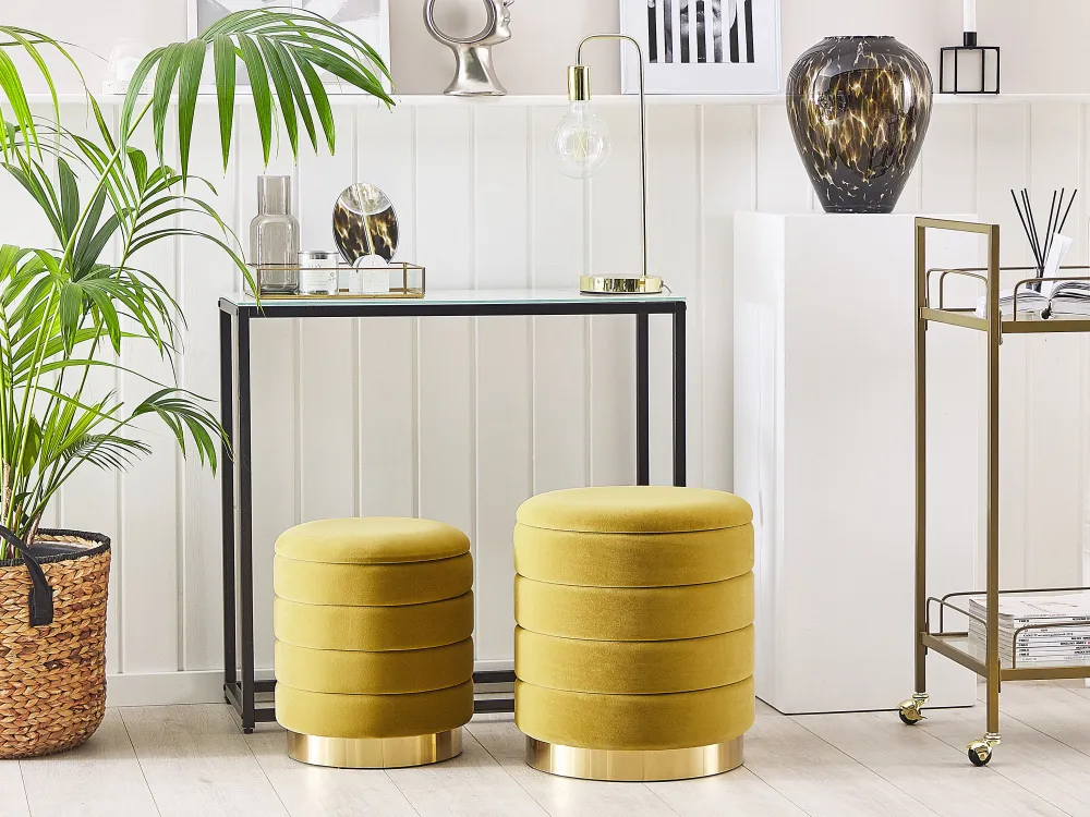 Säilytys<Beliani Rahi Sametti Säilytystila Sinapinkeltainen 2 Kpl Garland