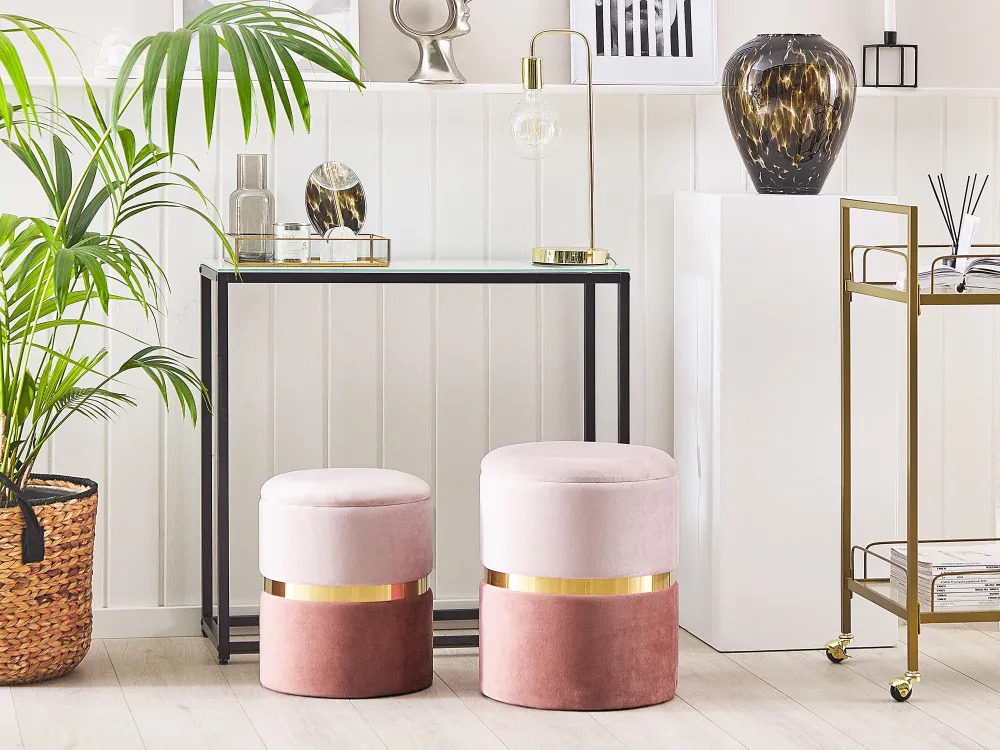 Säilytys<Beliani Rahi Sametti Säilytystila Vaaleanpunainen 2 Kpl Wichita