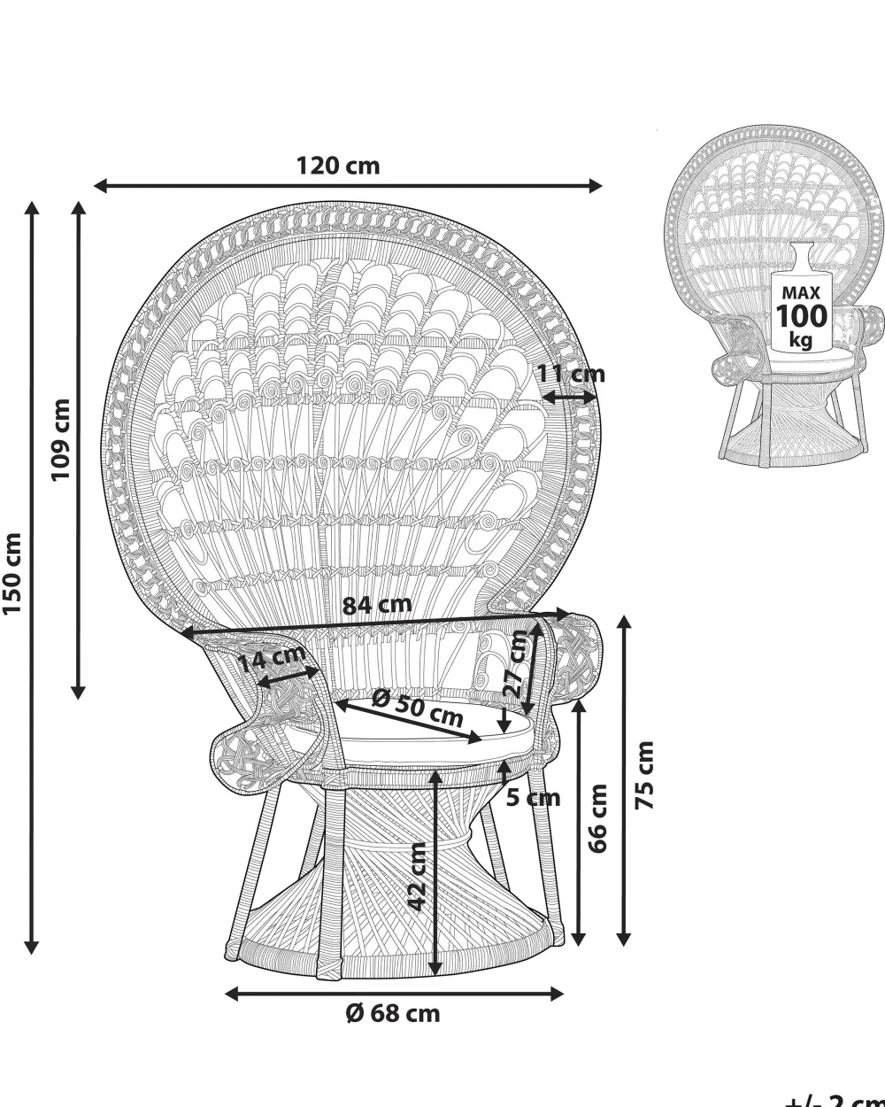 Tuolit<Beliani Riikinkukkotuoli Rottinki Valkoinen Emmanuelle
