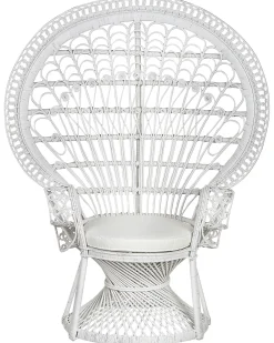 Tuolit<Beliani Riikinkukkotuoli Rottinki Valkoinen Emmanuelle