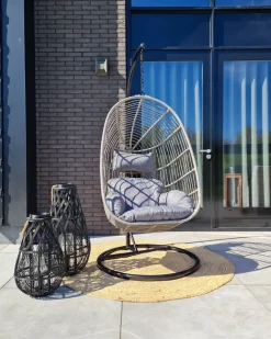 Outlet Beliani Riipputuoli Jalustalla Polyrottinki Harmaa Casoli