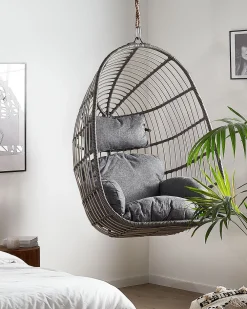 Outlet Beliani Riipputuoli Jalustalla Polyrottinki Harmaa Casoli