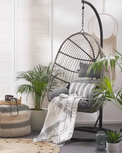 Outlet Beliani Riipputuoli Jalustalla Polyrottinki Harmaa Casoli