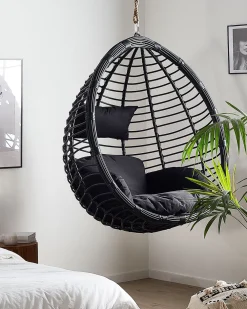 Nojatuolit<Beliani Riipputuoli Jalustalla Polyrottinki Musta Tollo