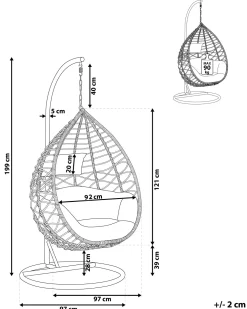 Outlet Beliani Riipputuoli Jalustalla Polyrottinki Harmaa Arsita