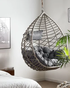 Outlet Beliani Riipputuoli Jalustalla Polyrottinki Harmaa Arsita