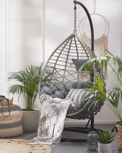 Outlet Beliani Riipputuoli Jalustalla Polyrottinki Harmaa Arsita