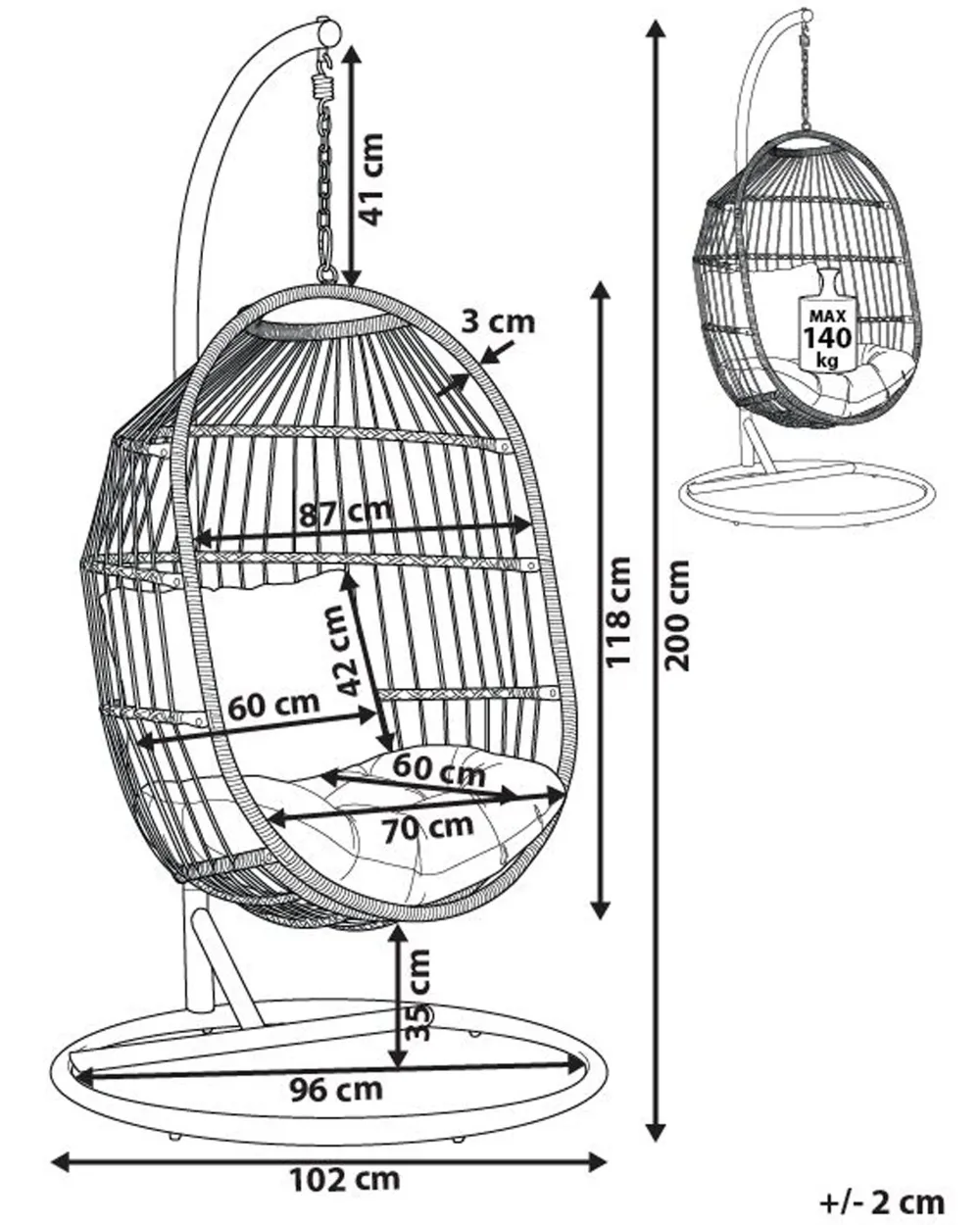 Nojatuolit<Beliani Riipputuoli Jalustalla Polyrottinki Luonnonvari Alba
