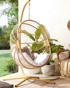 Cheap Beliani Riipputuoli Jalustalla Polyrottinki Beige Acri