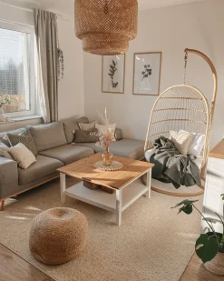 Discount Beliani Riipputuoli Jalustalla Polyrottinki Beige Allera