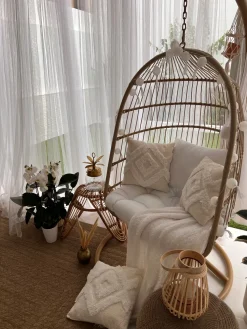 Discount Beliani Riipputuoli Jalustalla Polyrottinki Beige Allera