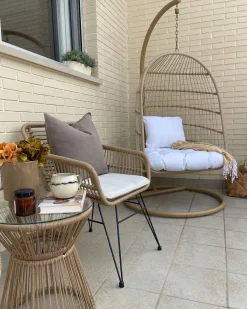 Discount Beliani Riipputuoli Jalustalla Polyrottinki Beige Allera