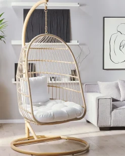 Discount Beliani Riipputuoli Jalustalla Polyrottinki Beige Allera