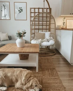 Discount Beliani Riipputuoli Jalustalla Polyrottinki Beige Allera