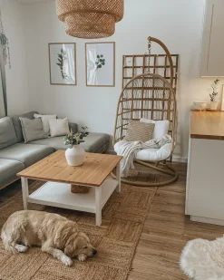 Discount Beliani Riipputuoli Jalustalla Polyrottinki Beige Allera