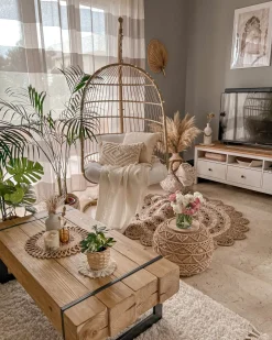 Discount Beliani Riipputuoli Jalustalla Polyrottinki Beige Allera