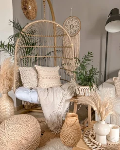 Discount Beliani Riipputuoli Jalustalla Polyrottinki Beige Allera