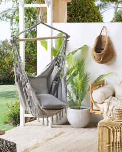 Nojatuolit<Beliani Riipputuoli Puuvilla Vaaleanharmaa Bonea