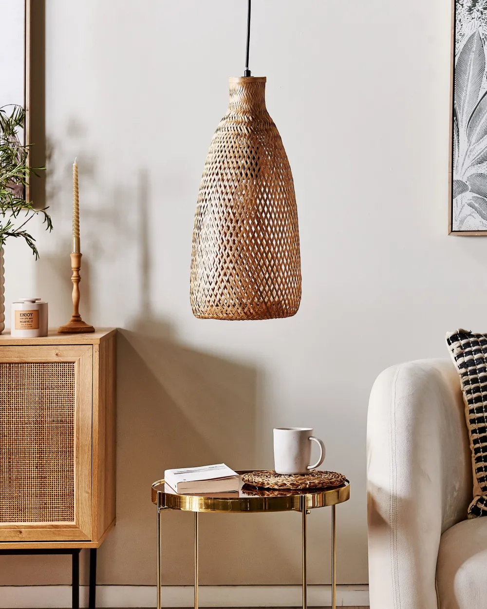 Hot Beliani Riippuvalaisin Bambu Vaalea Puu Lwela