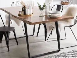 Sale Beliani Ruokapoyta Akaasia Vaalea Puu/Musta 180 X 90 Cm Jaipur