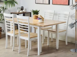 Pöydät<Beliani Ruokapoyta Jatkettava Kumipuu Vaalea Puu/Valkoinen 120/150 X 75 Cm Houston