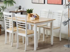 Pöydät<Beliani Ruokapoyta Jatkettava Kumipuu Vaalea Puu/Valkoinen 120/150 X 75 Cm Houston