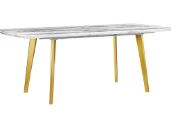 Pöydät<Beliani Ruokapoyta Jatkettava Marmorikuvio Valkoinen/Kulta 160/200 X 90 Cm Mosby