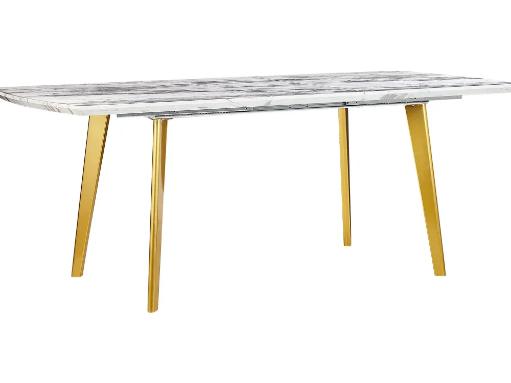 Pöydät<Beliani Ruokapoyta Jatkettava Marmorikuvio Valkoinen/Kulta 160/200 X 90 Cm Mosby