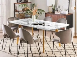 Pöydät<Beliani Ruokapoyta Jatkettava Marmorikuvio Valkoinen/Kulta 160/200 X 90 Cm Mosby