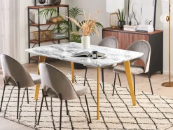 Pöydät<Beliani Ruokapoyta Jatkettava Marmorikuvio Valkoinen/Kulta 160/200 X 90 Cm Mosby