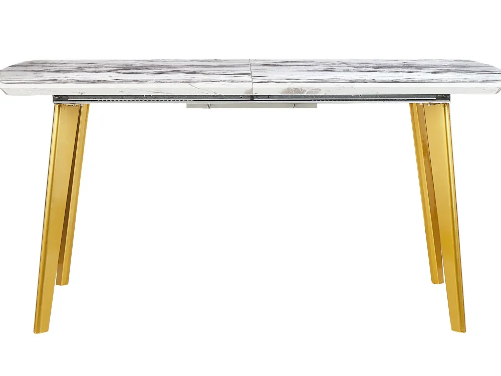 Pöydät<Beliani Ruokapoyta Jatkettava Marmorikuvio Valkoinen/Kulta 160/200 X 90 Cm Mosby