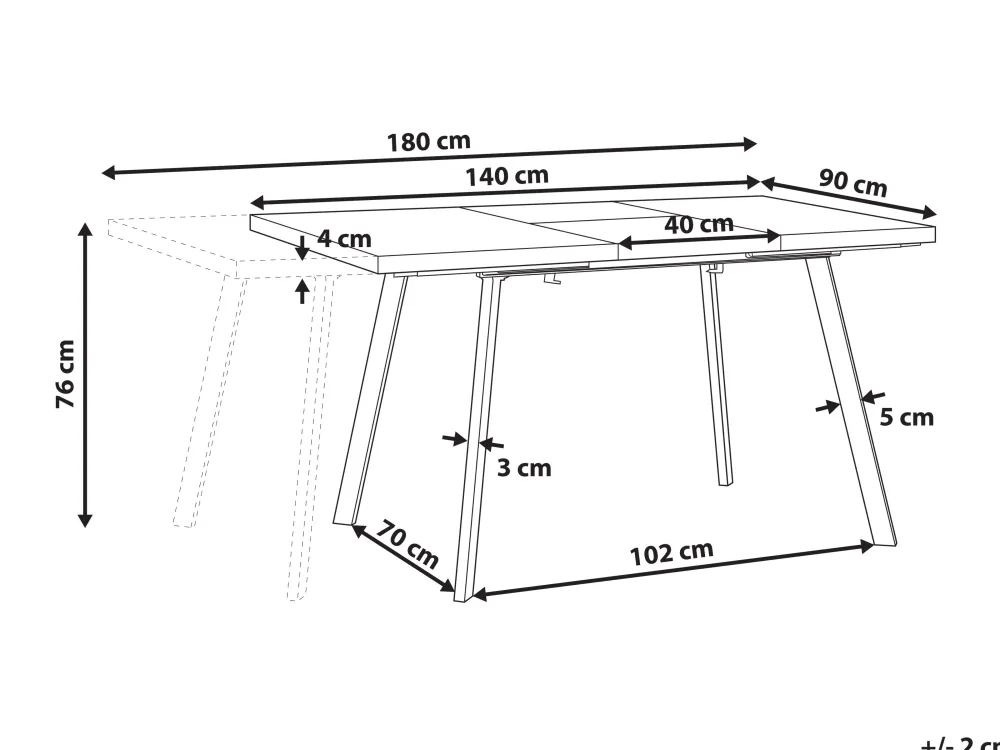Clearance Beliani Ruokapoyta Jatkettava Vaalea Puu/Musta 140/180 X 90 Cm Harlow